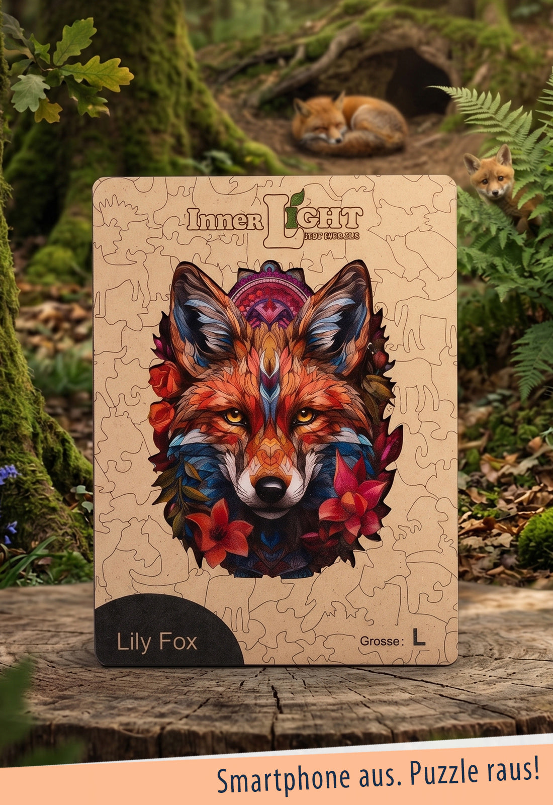 Lily Fox – Farbenfrohes Fuchsmotiv als hochwertiges Holzpuzzle