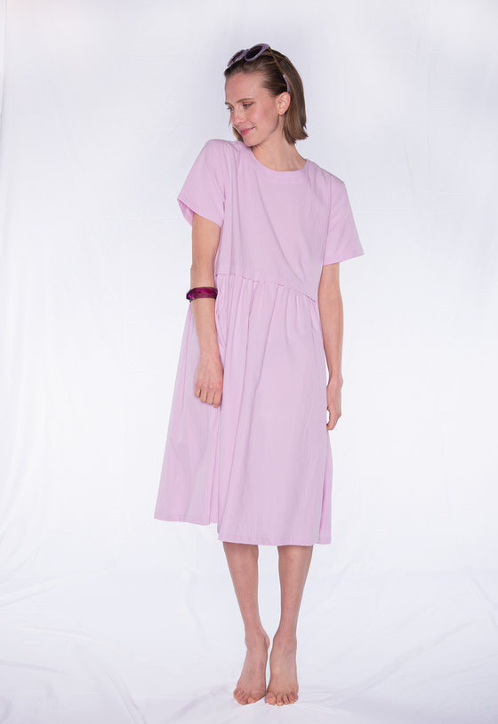 Langes Kleid mit Rundhals und kurzen Ärmeln - S24Dress-C1