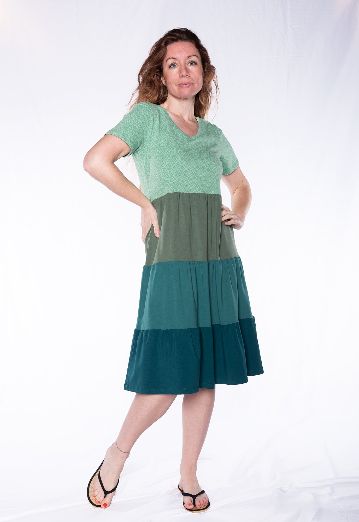 Long tiered dress with V-neck - S24Dress-G12