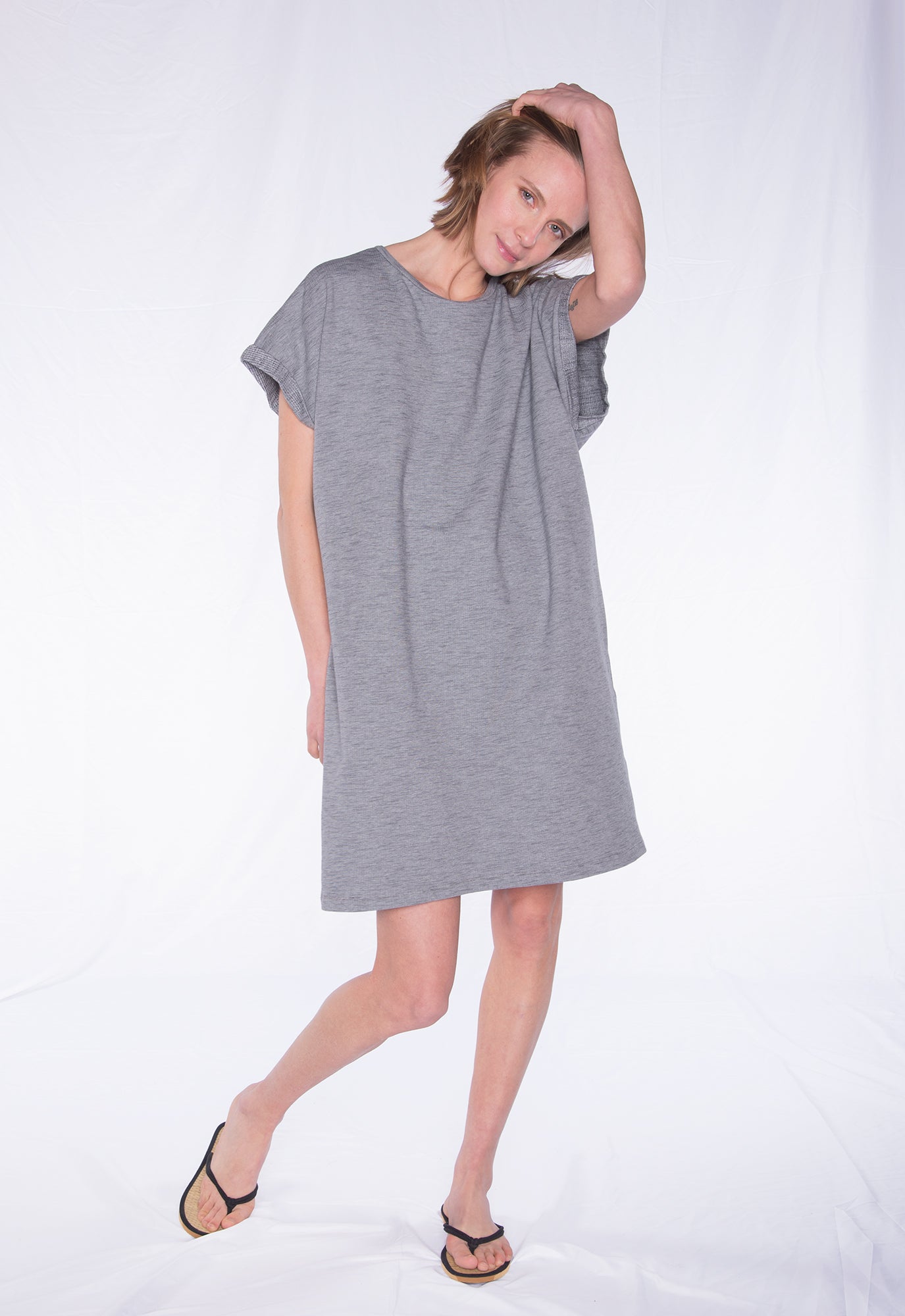 Loose dress with folded sleeves - S24Dress-G5