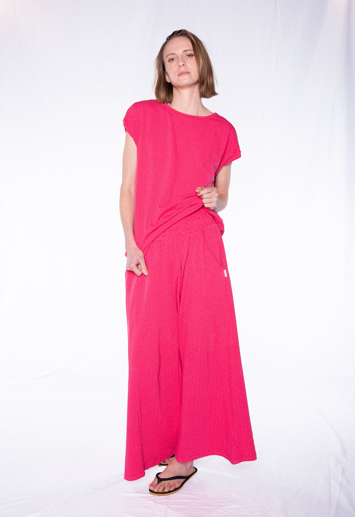 Palazzo trousers made of jacquard fabric GOTS - S24pants-G3