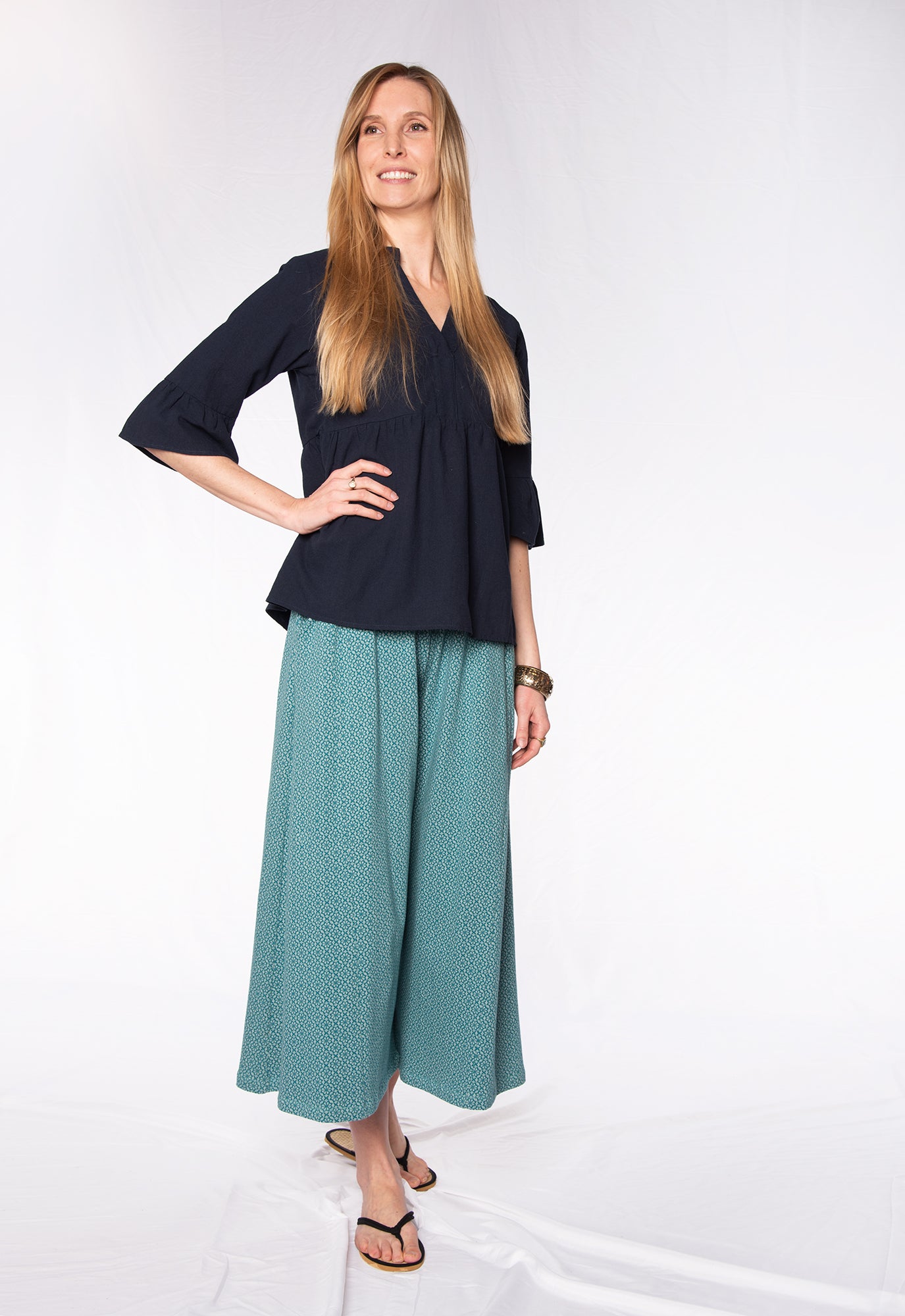 Palazzo trousers made of jacquard fabric GOTS - S24pants-G3