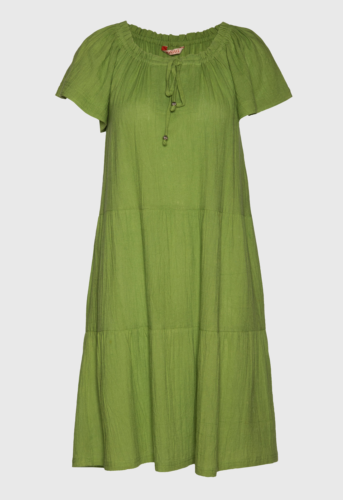 Tiered dress with cap sleeves and tie detail - S25Dress-NC3