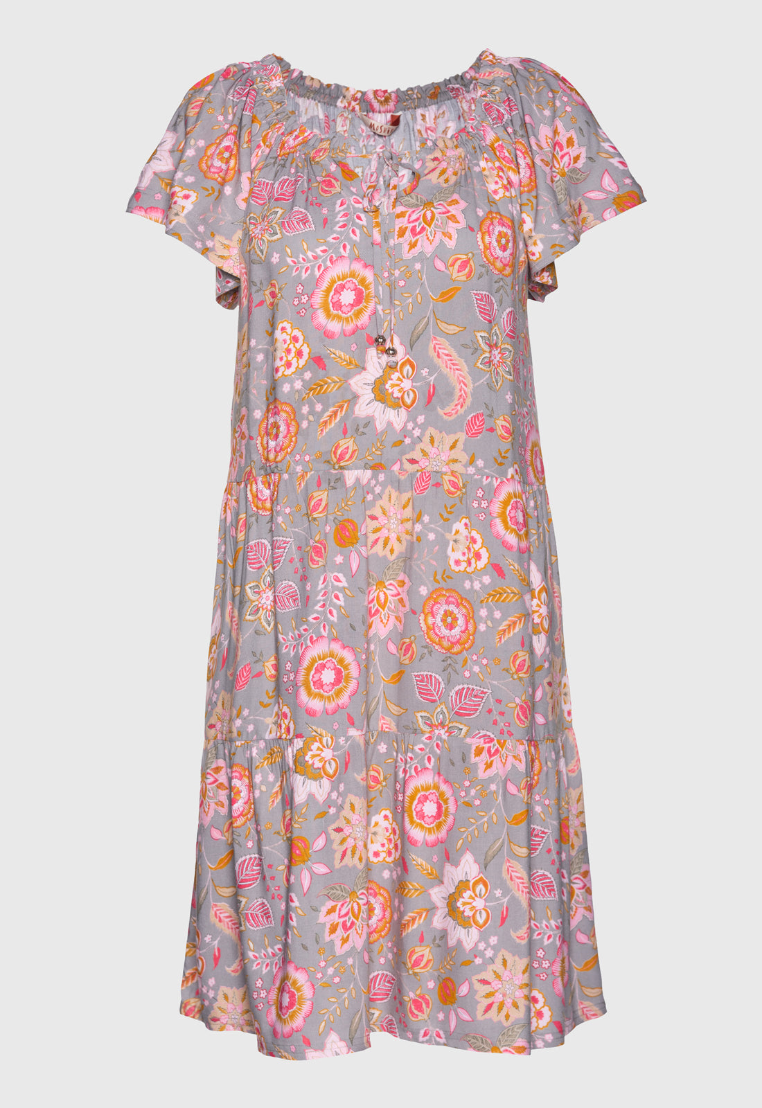 Luftiges Stufenkleid mit Flügelärmeln und Perlenakzent - S25Dress-PR1