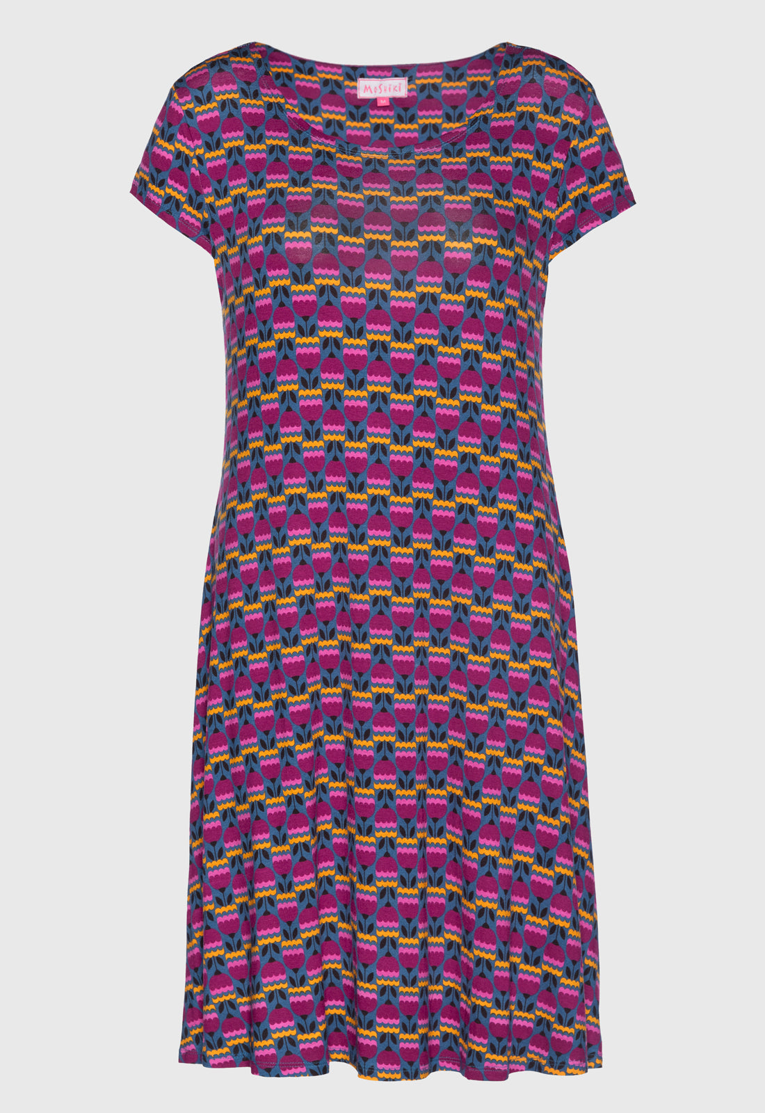 Swinging short-sleeved dress with round neckline - S25Dress-V2