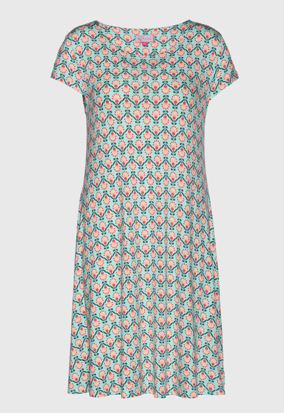 Swinging short-sleeved dress with round neckline - S25Dress-V2