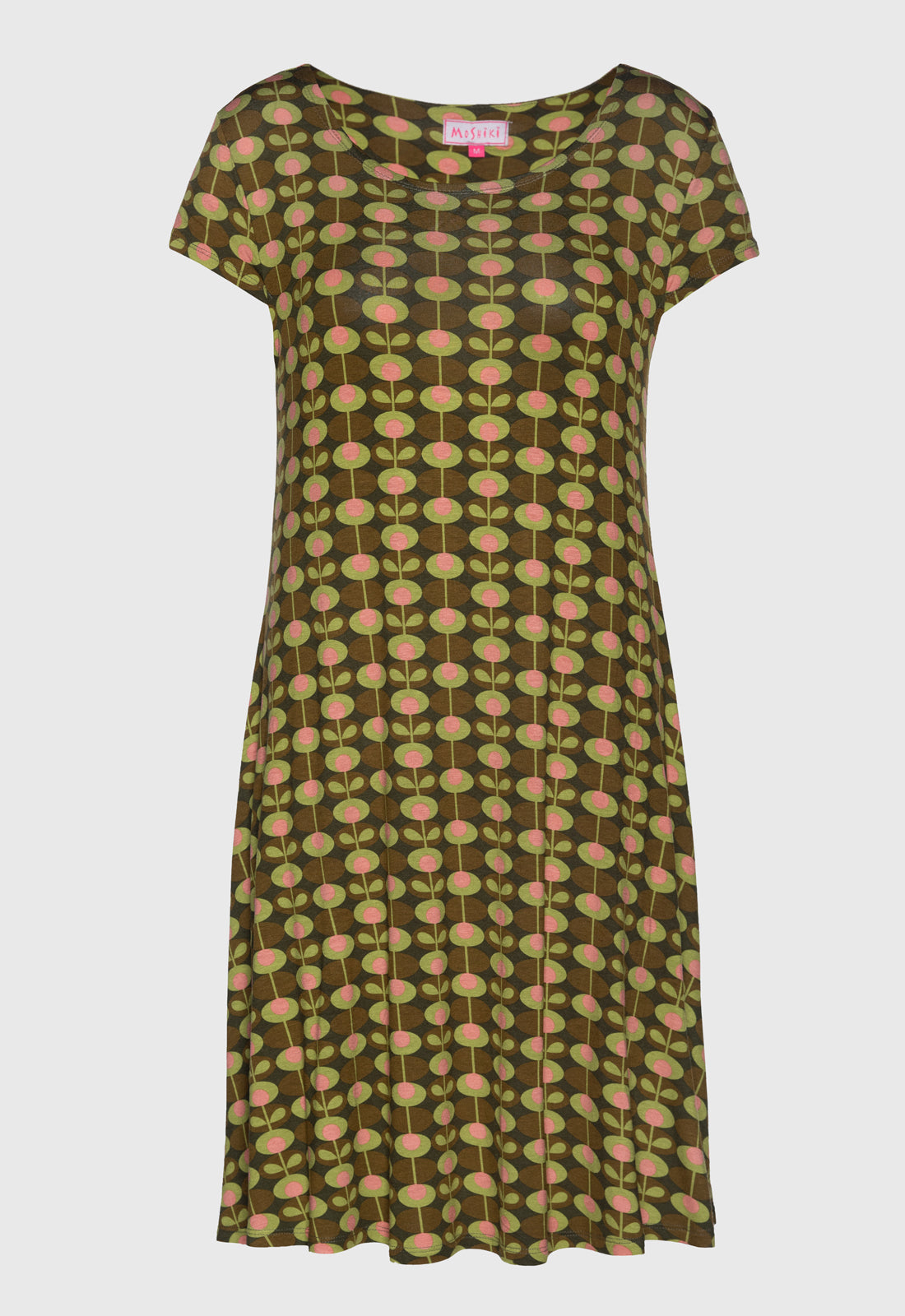Swinging short-sleeved dress with round neckline - S25Dress-V2