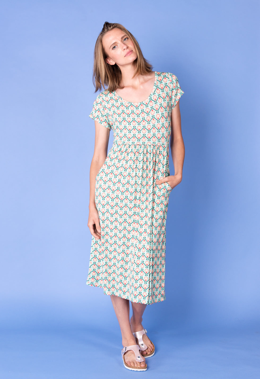 Langes Kleid mit eingereihtem Rockteil - S25Dress-V5