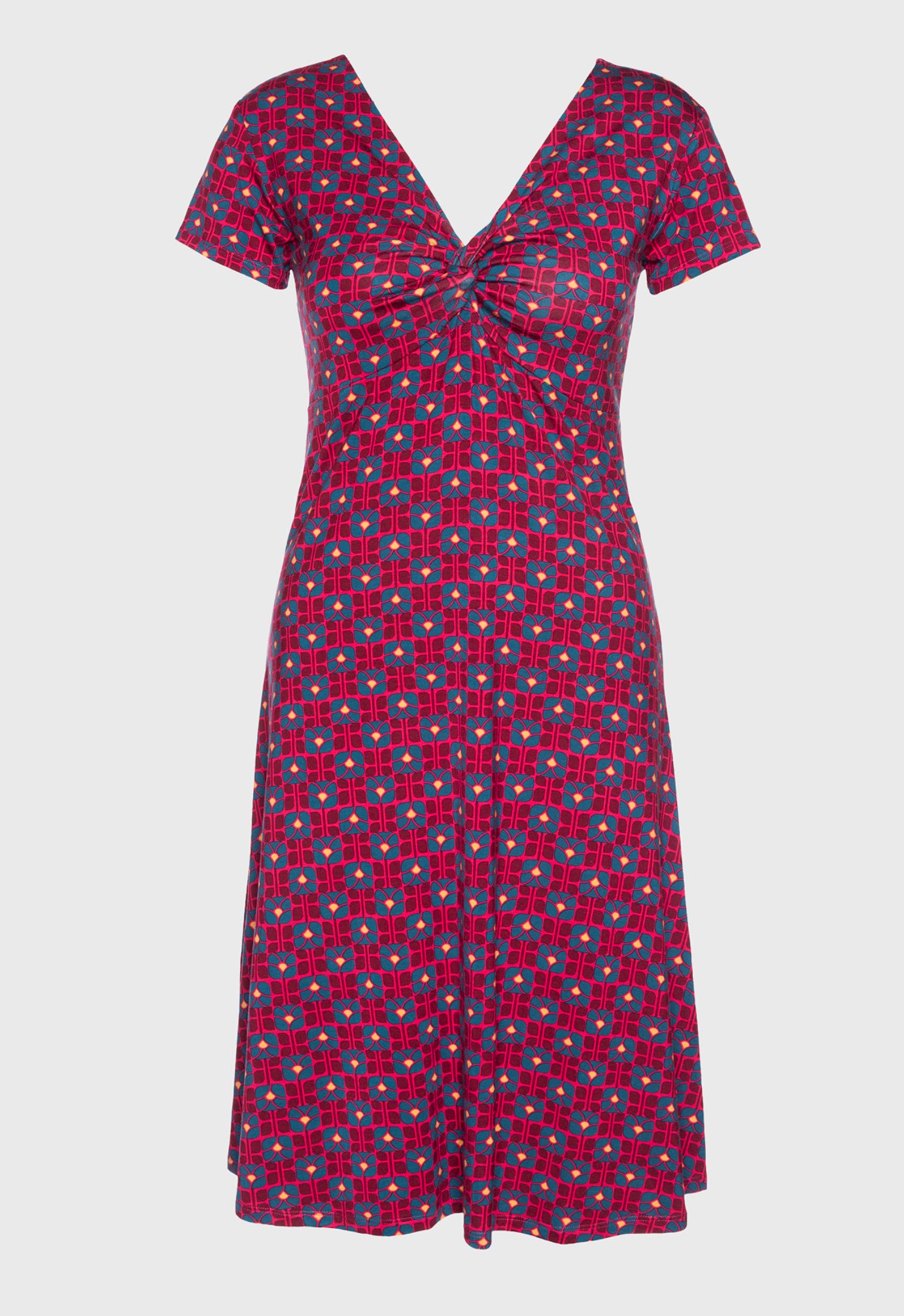 S26Dress-V1 – Kurzarmkleid mit V-Ausschnitt und Twist-Detail