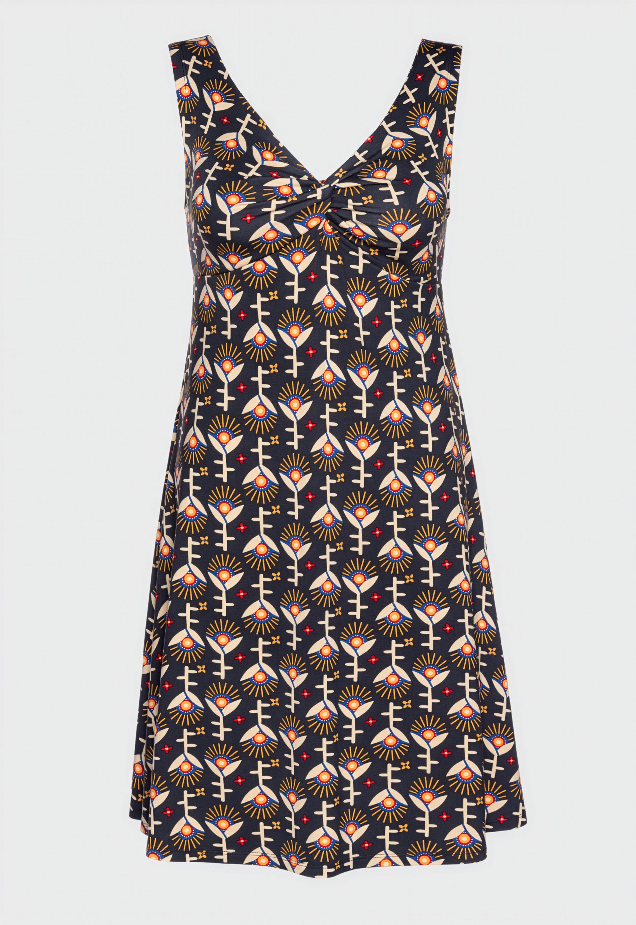 S26Dress-V6 – Ärmelloses Kleid mit Twist-Detail und schwingendem Rock