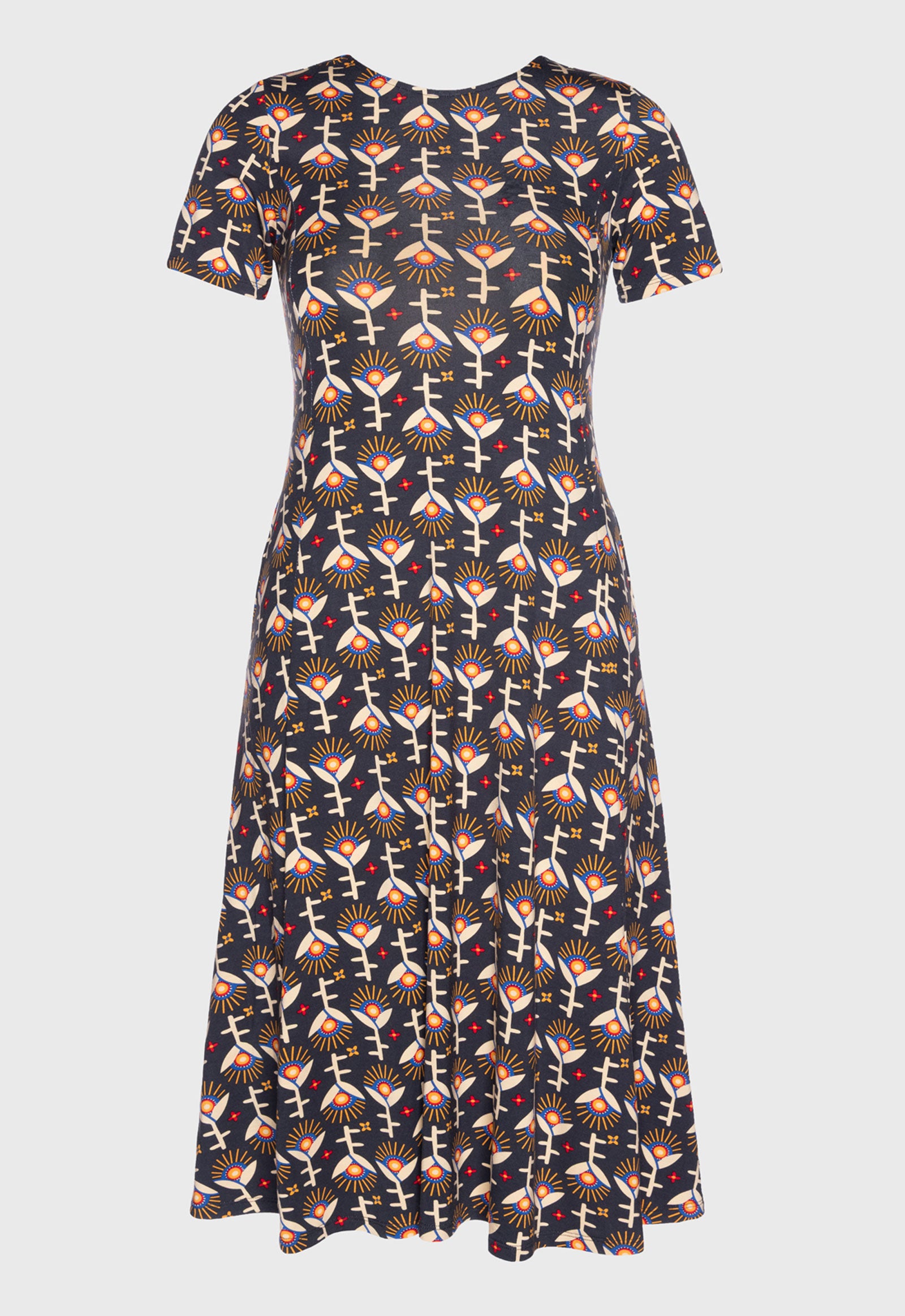 S26Dress-V9 – Langes Kleid mit figurbetontem Oberteil und weitem Rock