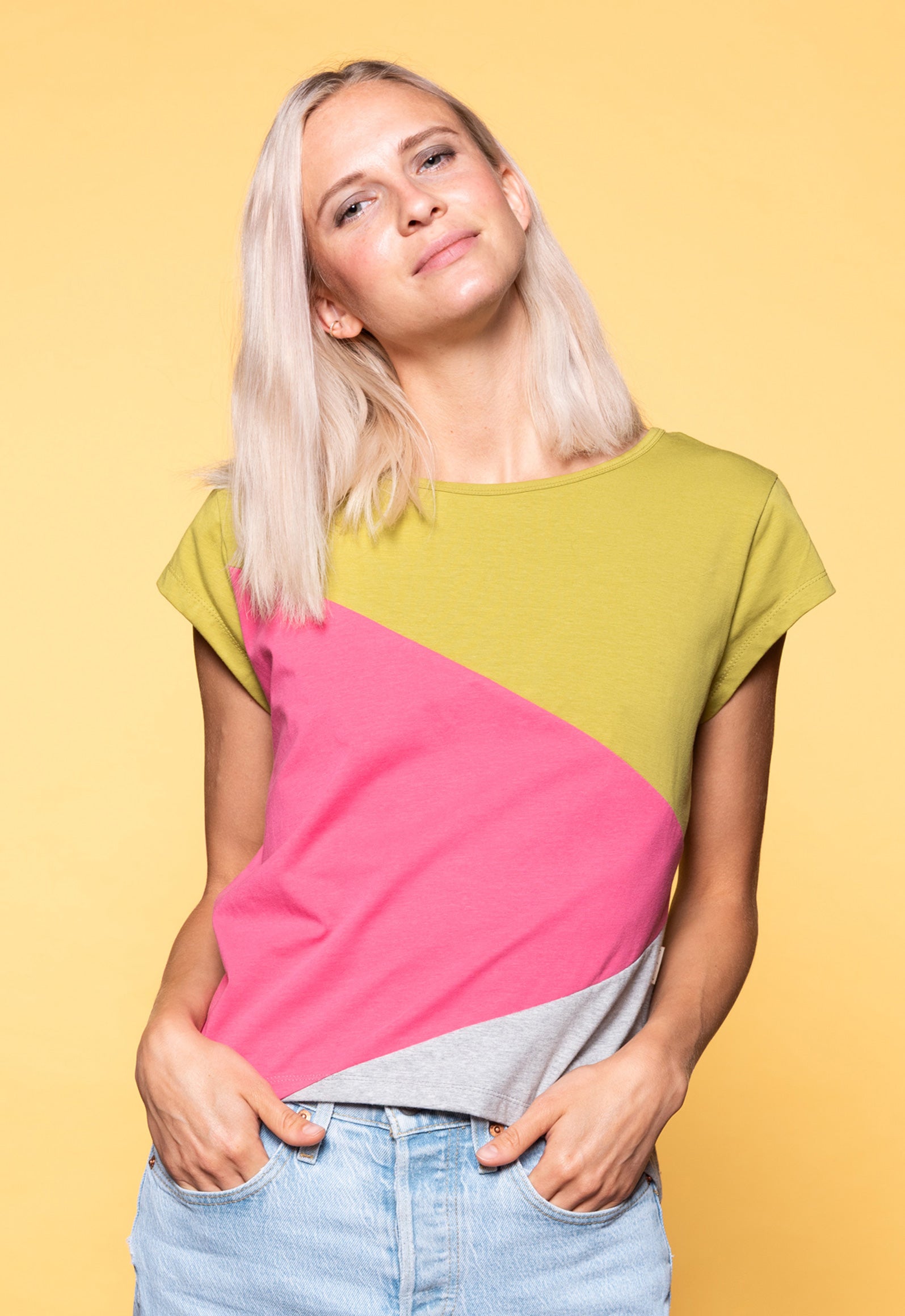 S26Top-G7 – High-Low Patchwork T-Shirt aus GOTS-zertifizierter Bio-Baumwolle