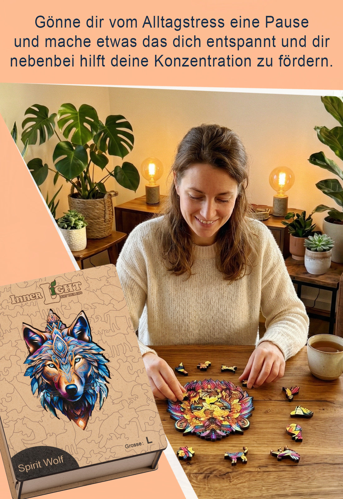 Spirit Wolf – Mystisches Wolfsmotiv als hochwertiges Holzpuzzle