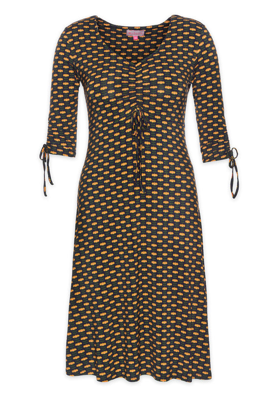 Kleid mit V-Ausschnitt, halblangen Ärmeln und Zierbändern - VD01W23