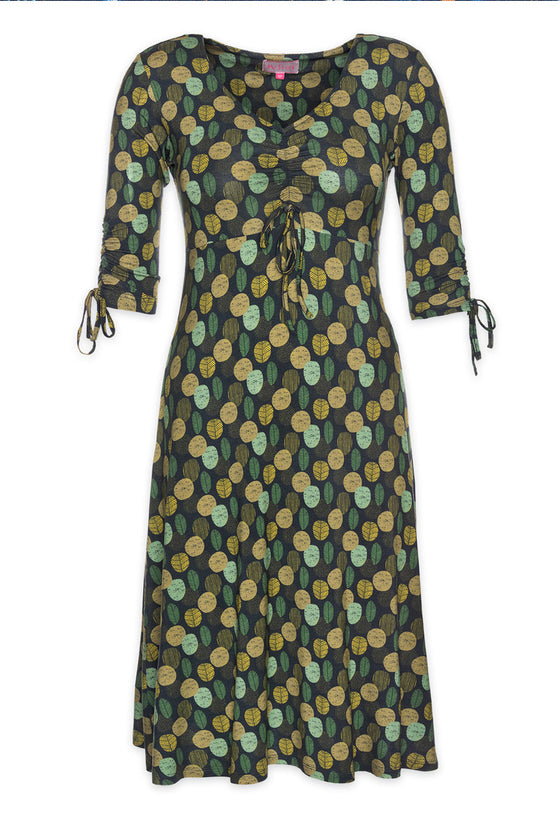 Kleid mit V-Ausschnitt, halblangen Ärmeln und Zierbändern - VD01W23