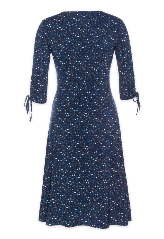 Kleid mit V-Ausschnitt, halblangen Ärmeln und Zierbändern - VD01W23