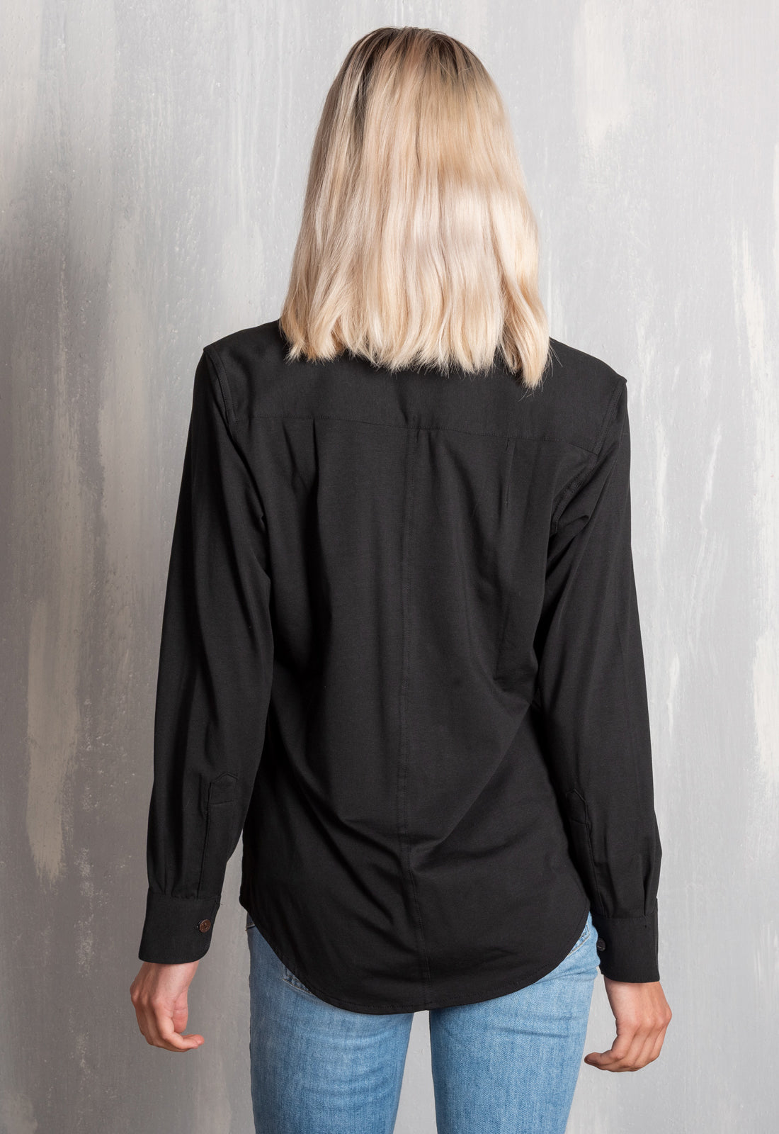 W25Blouse-G1 – Klassische Jerseybluse mit Knopfleiste – GOTS-zertifiziert