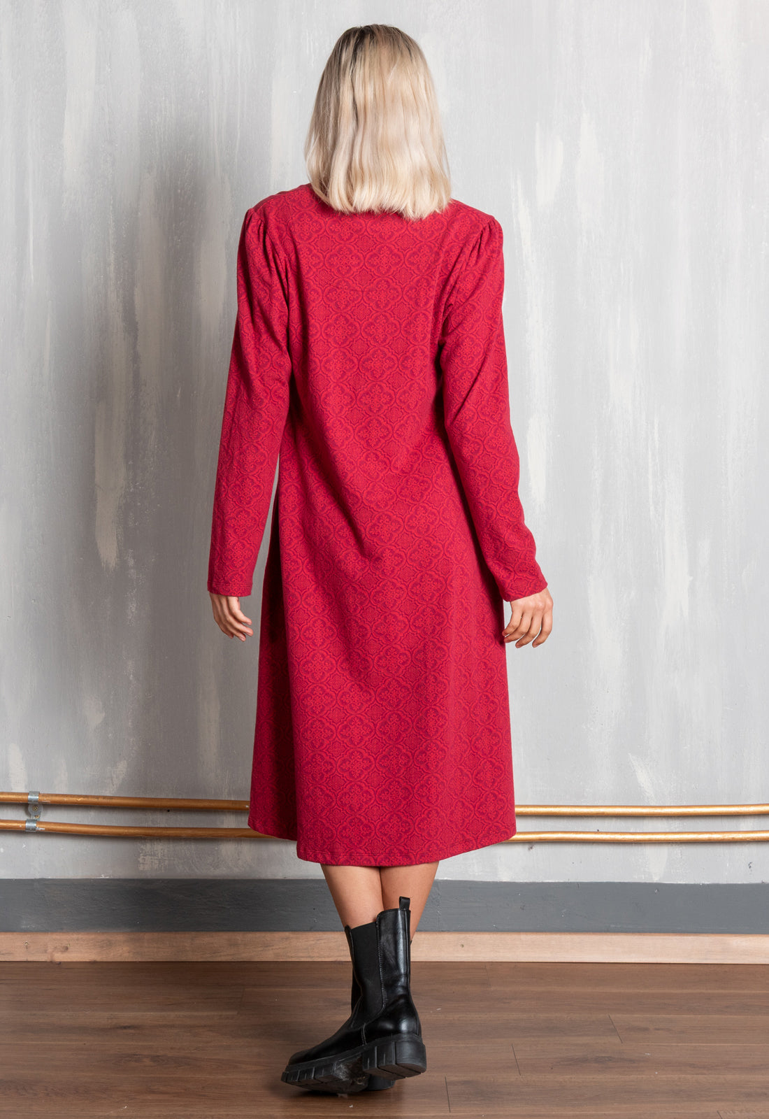 W25Dress-G4 – Kleid mit hohem Kragen & V-Ausschnitt – GOTS-zertifiziert