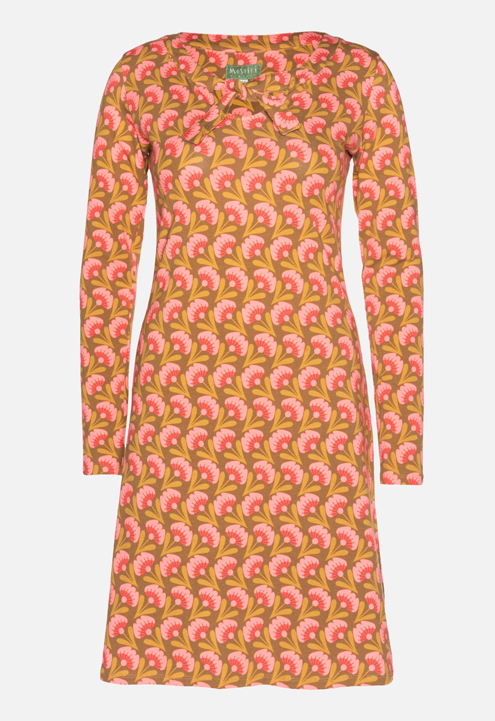 W26Dress-OC1 – leicht ausgestelltes Bio-Baumwollkleid mit Bindebändern