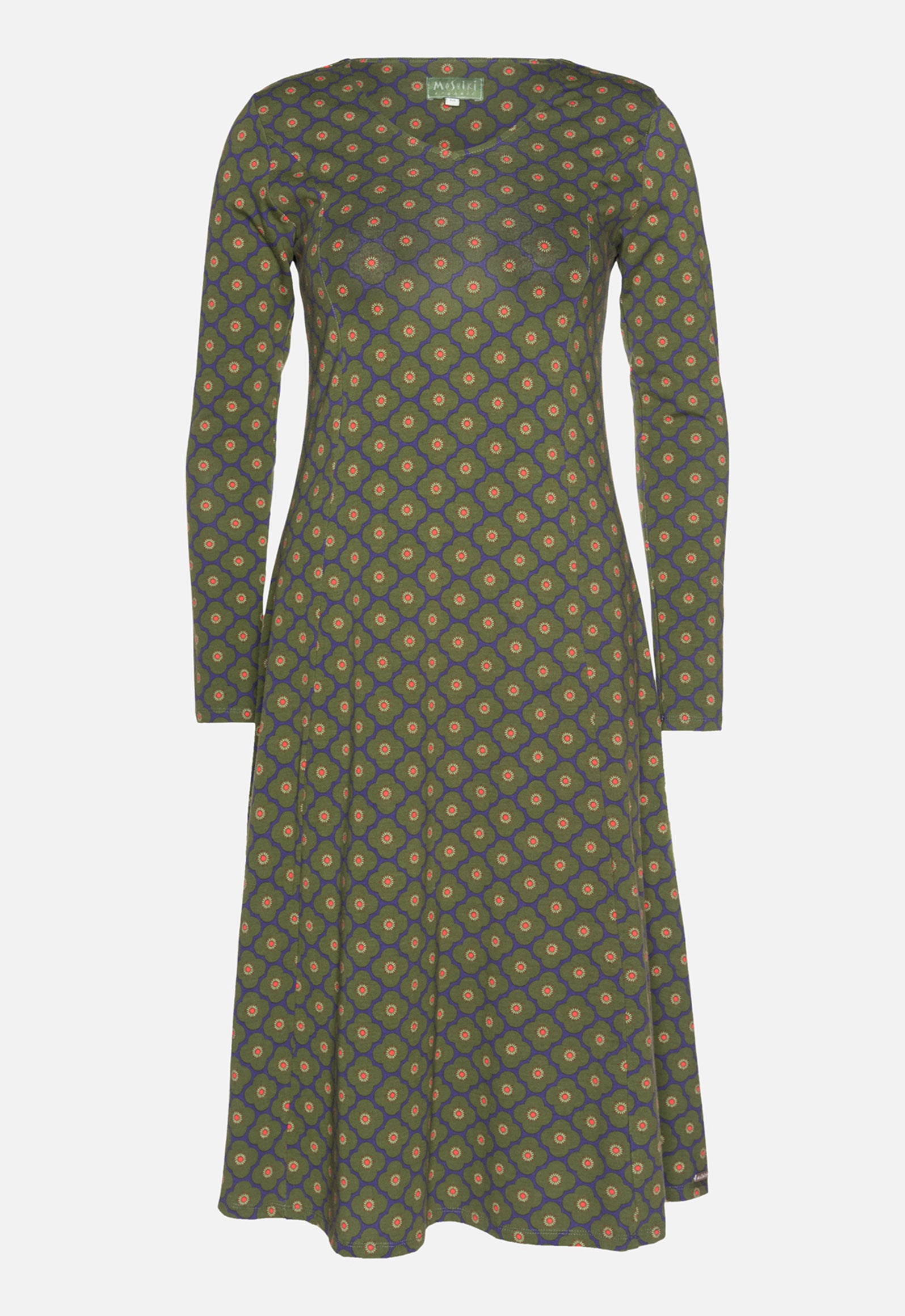 W26Dress-OC4 – langes Bio-Baumwollkleid mit V-Ausschnitt und Prinzessnähten