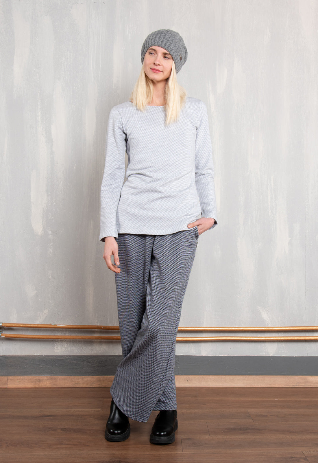 W26Pants-G4 – GOTS Hose mit weitem Bein aus Bio-Baumwoll-Jacquard