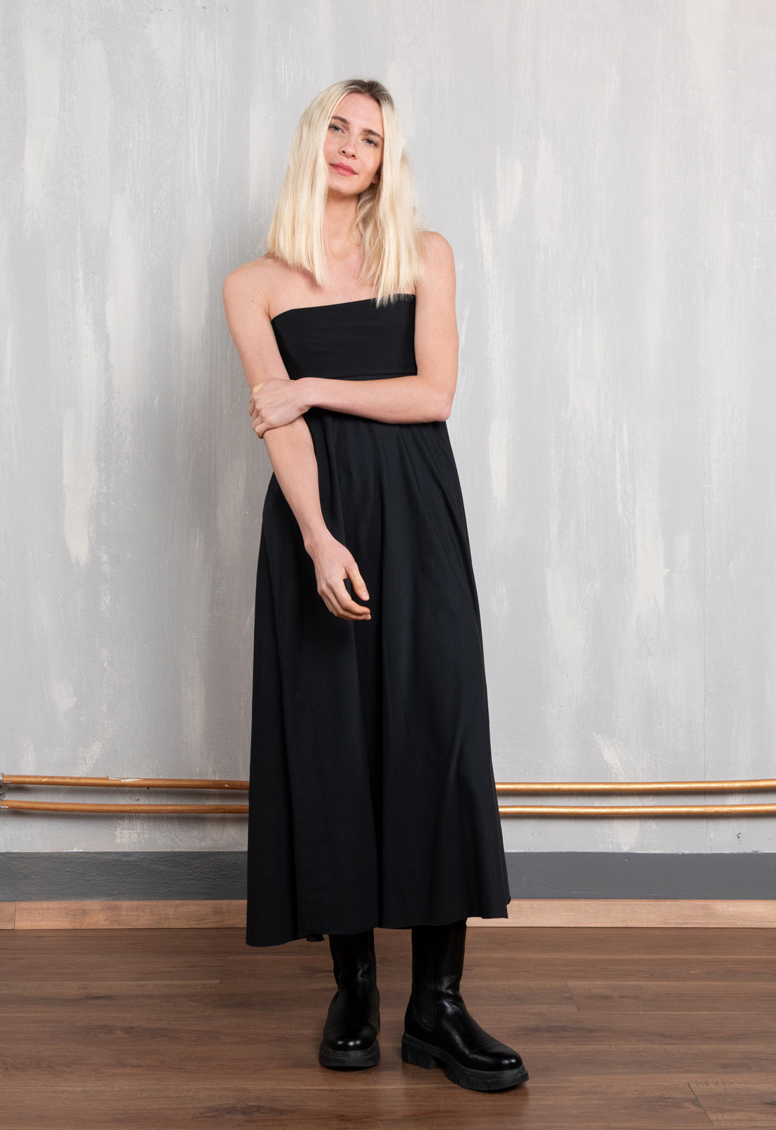 W26Skirt-G1 – Langer Jerseyrock mit variablem Faltbund