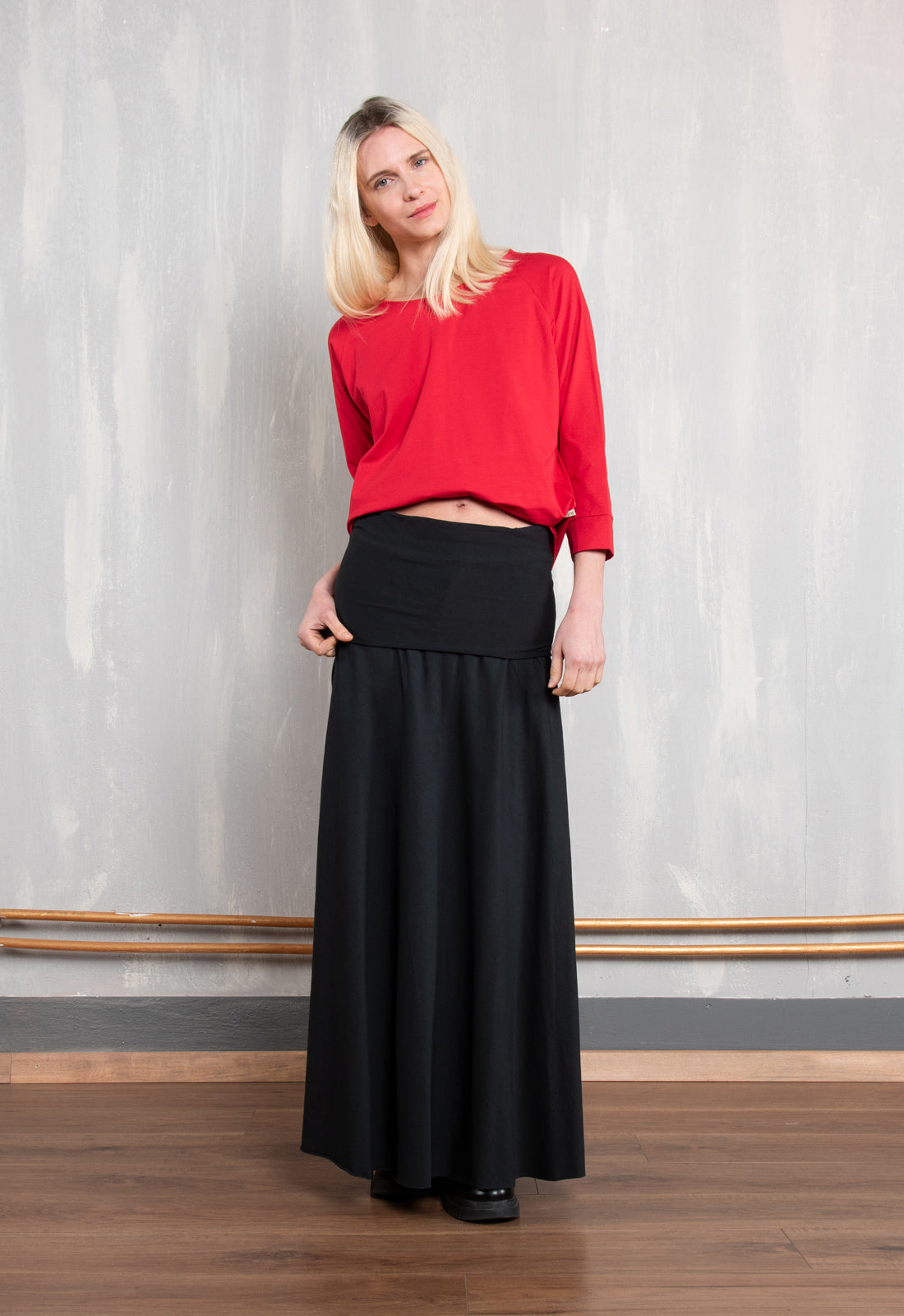 W26Skirt-G1 – Langer Jerseyrock mit variablem Faltbund