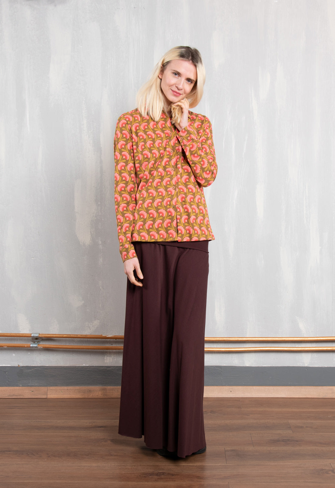 W26Skirt-G1 – Langer Jerseyrock mit variablem Faltbund