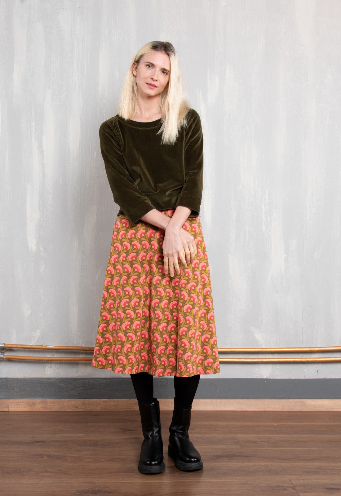 W26Skirt-OC1 – A-Linien-Rock aus Bio-Baumwoll-Jersey mit Taschen