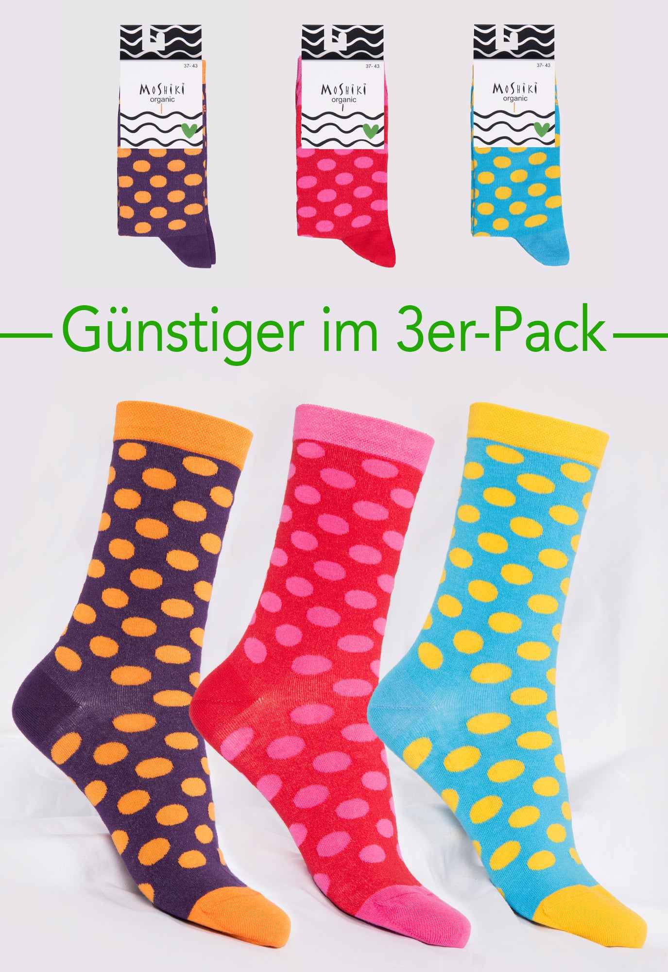 3er Pack Mix - Socken aus Biobaumwollemix - Yofi Tofi Dots