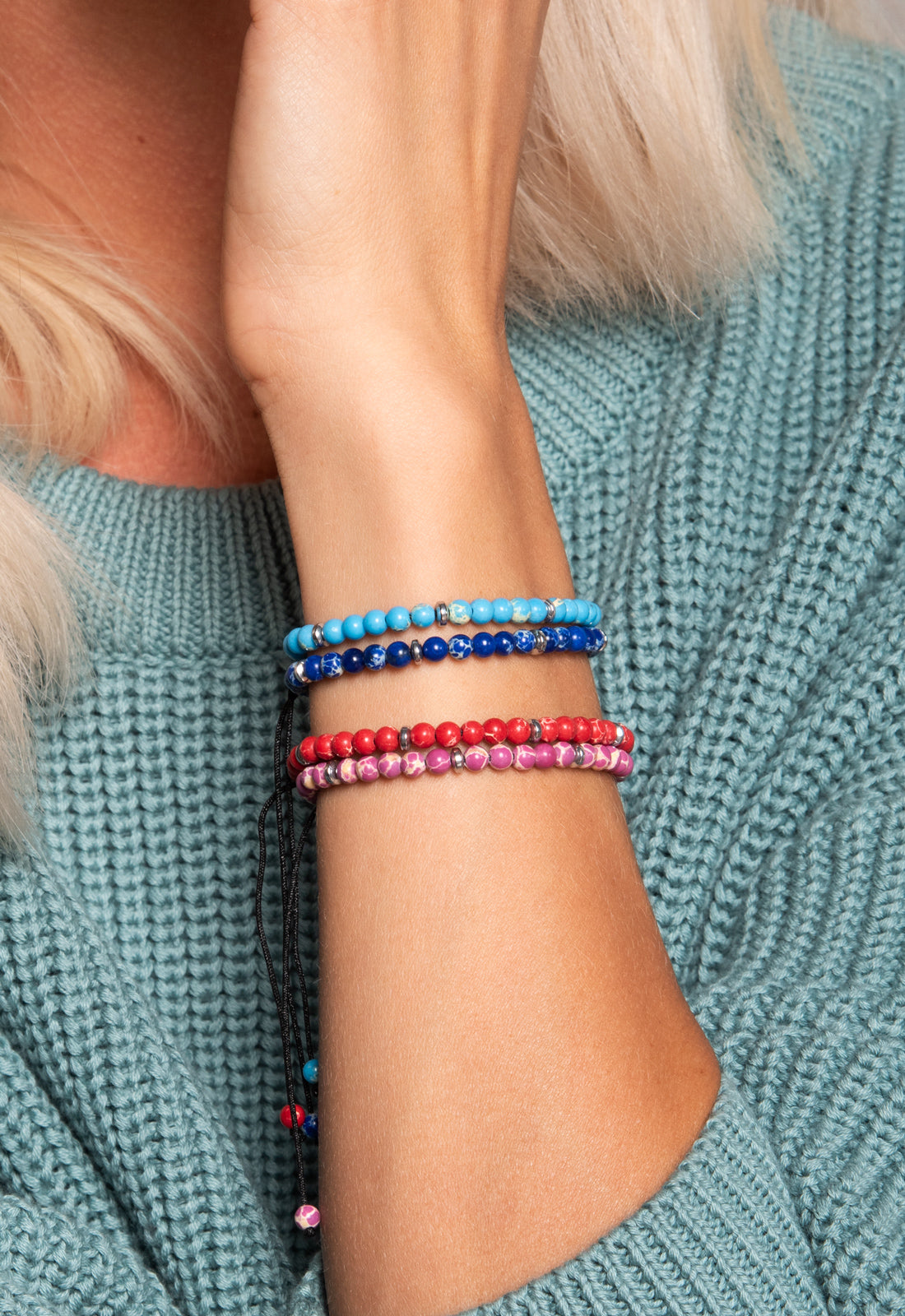 B3 - Verstellbares Naturstein-Armband mit Silberperlen – Stil trifft Bedeutung
