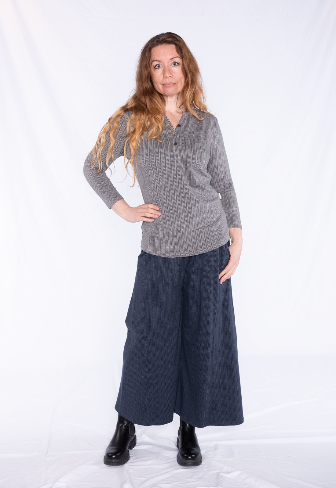 Palazzo Hose mit Fischgrätmuster - GOTS zertifiziert - W24Pants-G4