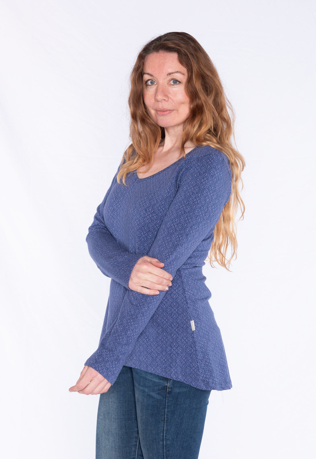 Long-sleeved top with high-low waistband - GOTS certified - W24Top-G5