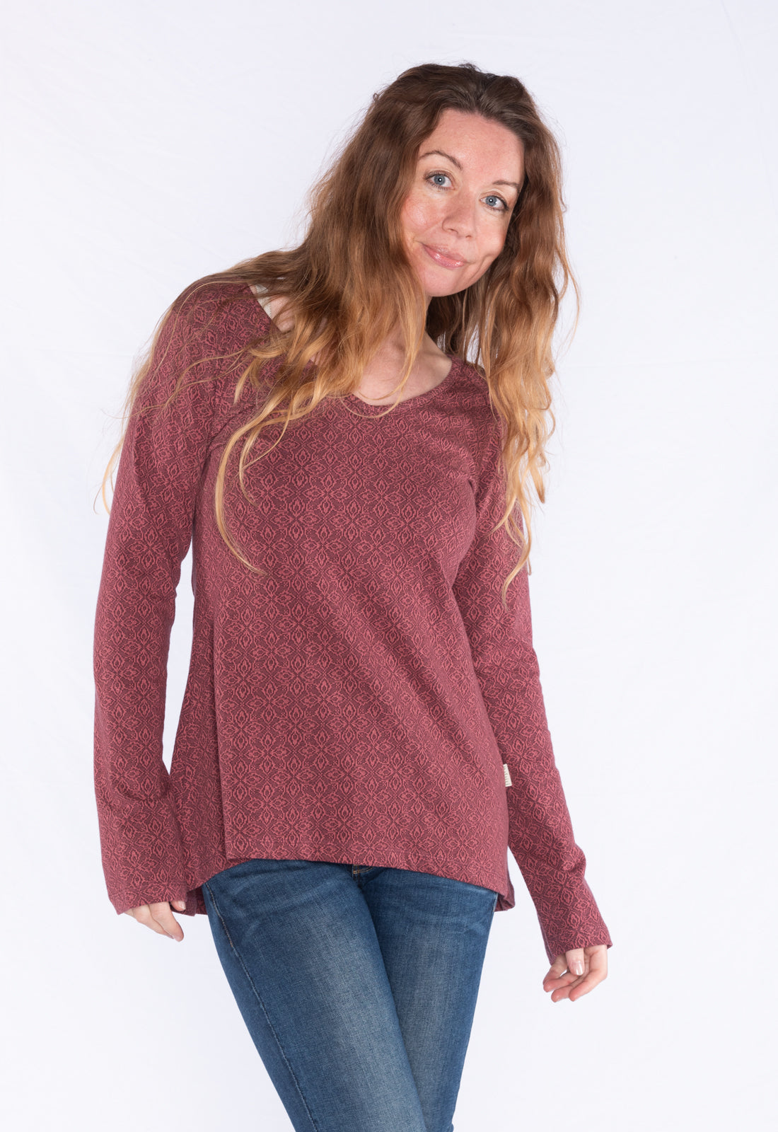 Long-sleeved top with high-low waistband - GOTS certified - W24Top-G5