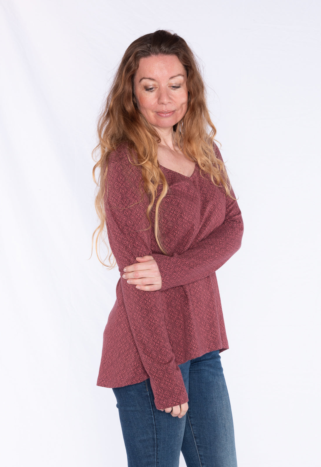 Long-sleeved top with high-low waistband - GOTS certified - W24Top-G5