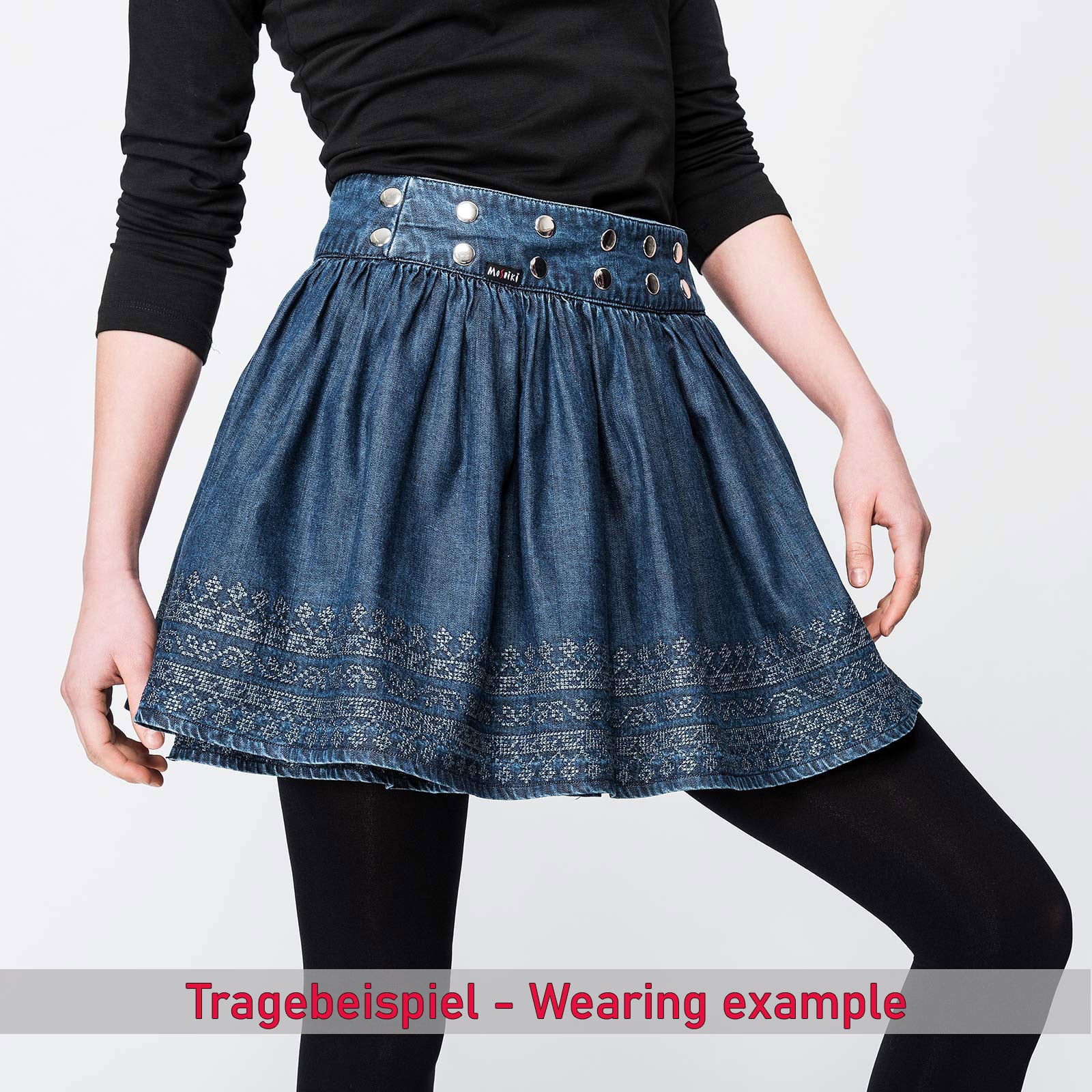 Moshiki Jeans-Wickelrock Hot Cookie 26 Denim Tragebeispiel