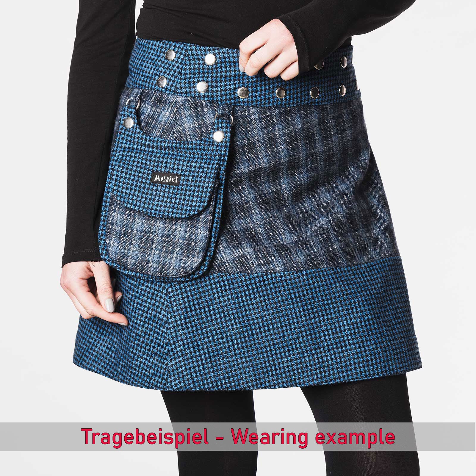 Tragebeispiel Moshiki Wickelrock Hot Cookie 28 Tweed 45 cm